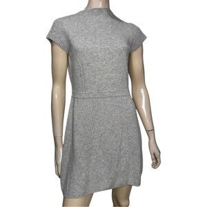 Qi Women’s Sz L Heather Gray Cashmere Short Sleeve Fit Flare Mini Sweater Dress